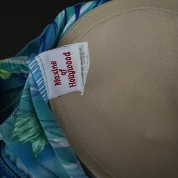 Maxine Of Hollywood Blue Green Tropical Floral Front Skirted Swimsuit 18 READ - Picture 8 of 11